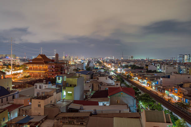 Ho Chi Minh, Vietnam - 21 August, 2023:  Beautiful night at Go Vap, Ho Chi Minh City. Light trails