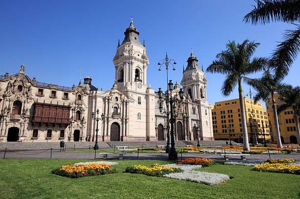 Cathedral of Lima, Peru "Cathedral of Lima in Plaza Mayor, Lima, Peru" lima peru stock pictures, royalty-free photos & images