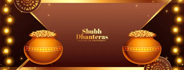 Vector illustration of decorative shubh dhanteras greeting banner pray for blessings and prosperity