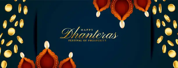 Vector illustration of decorative happy dhanteras festival poster for worship and joy