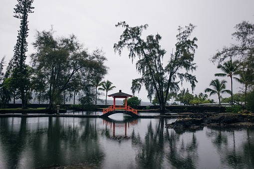 Japanese garden in Hilo, Hawaii. Liliuokalani Gardens. High quality photo