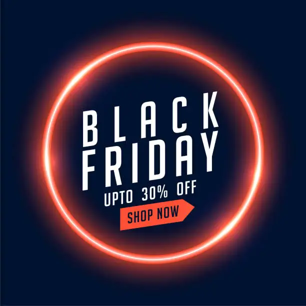 Vector illustration of neon style black friday sale offer background shop now for best deal