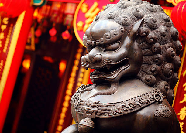 Traditional Chinese Stone lion sculpture in temple