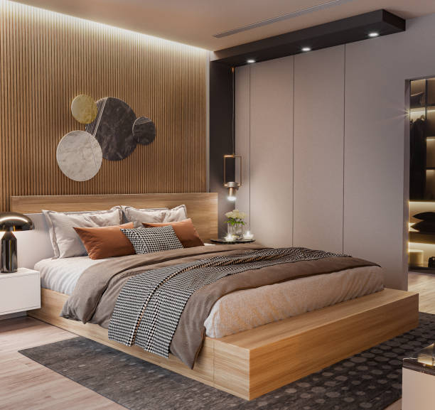 istock 3d rendering modern luxury bedroom side angle with wooden headboard interior design 1747691964