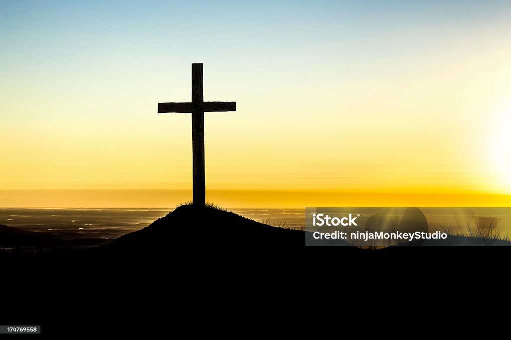 Christian Cross on Colina em Sunrise - Royalty-free Ao Ar Livre Foto de stock