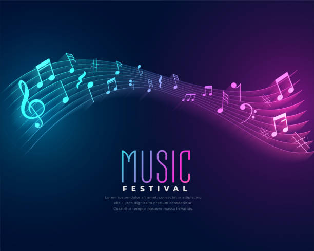 istock glowing neon notes and tunes music background for disco party theme 1747695654