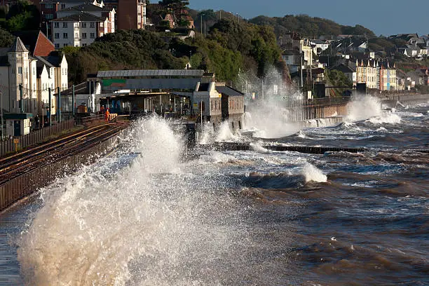 Stormy conditions during the highest tide of the year enhanced by southerly winds and low pressure at Dawlish in Devon. Flooding occured along the coast. It was 17th Oct 2012