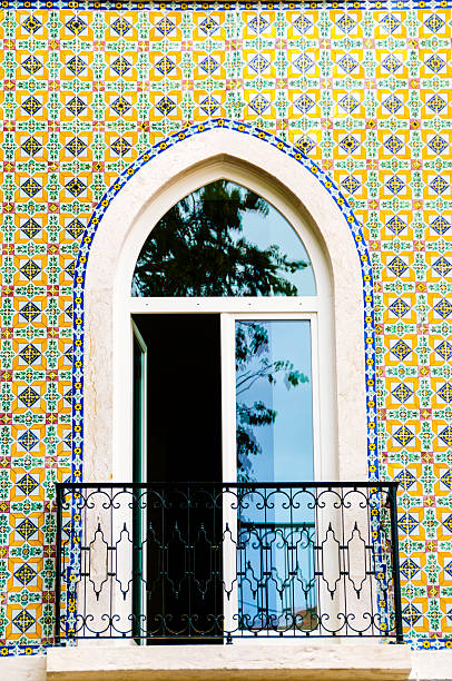 Traditional Portuguese tiled window facade.
