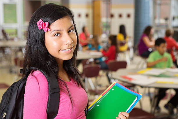 istock Pretty jr. high school student waiting for class to start 174773053