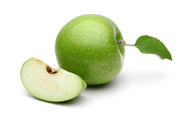 manzana granny smith - apple granny smith apple green leaf fotografías e imágenes de stock