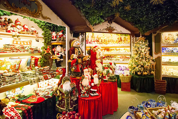 Christmas store with decorations stock photo