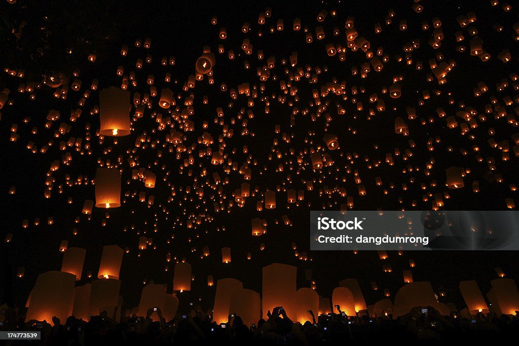 Loi Krathong and Yi Peng Festival Lantern Loi Krathong and Yi Peng Festival Chiang Mai Province Asia Stock Photo