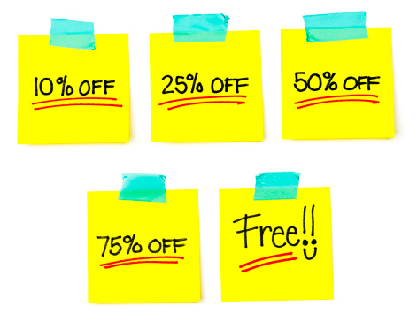 A set of sticky notes each with a hand-written pricing message.