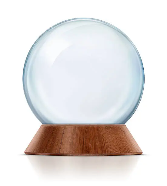 Empty snow globe with wooden stand. Clean image and isolated on white background.