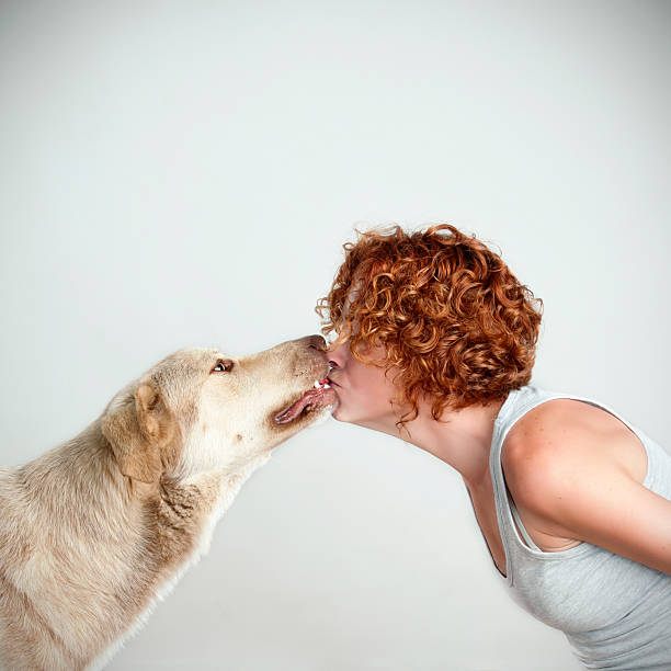 Woman and dog loving