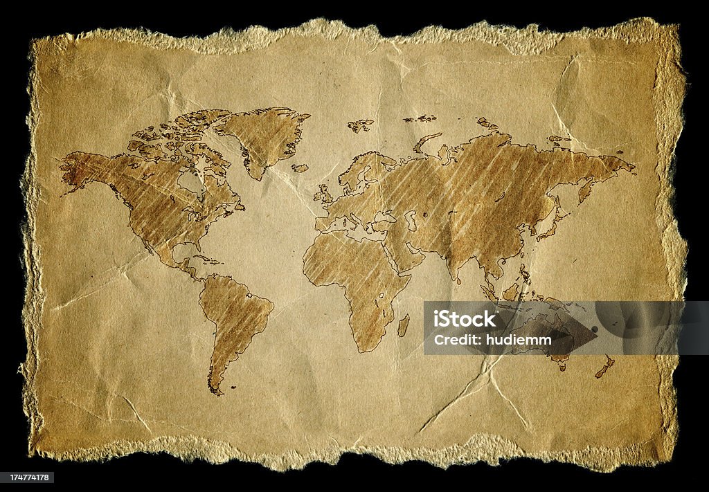 Mappa del mondo su un vecchio indossato carta - Foto stock royalty-free di Antico - Vecchio stile