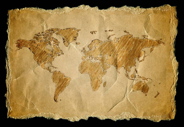istock World Map on a old worn paper isolated on black background 174774178