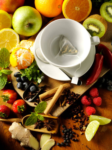 istock Tea Bag in a Cup Framed by Fresh Fruit 174774188