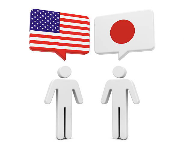 usa, japan-konzept - social gathering white japanese flag red stock-fotos und bilder