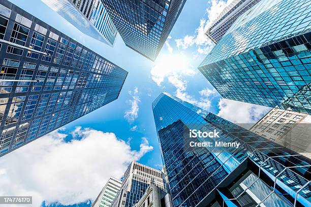 Blue Manhattan Skyscapers Wall Street New York City Stock Photo - Download Image Now