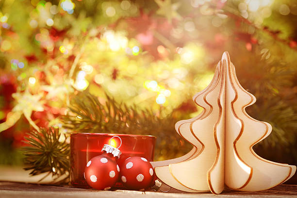 istock Wooden christmas tree with decoration 174776264