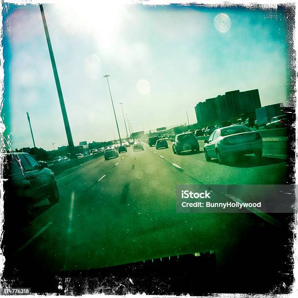 City Freeway Traffic Stock Photo - Download Image Now - Brightly Lit, Car, City