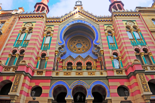 Facade of the Great Synagogue of Budapest during a Sunny Winter Day. Hungary