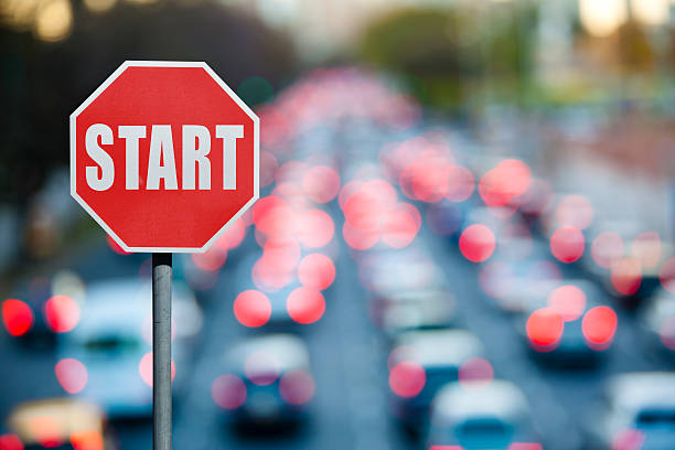 istock Start sign with traffic and cars at rush hour 174777210