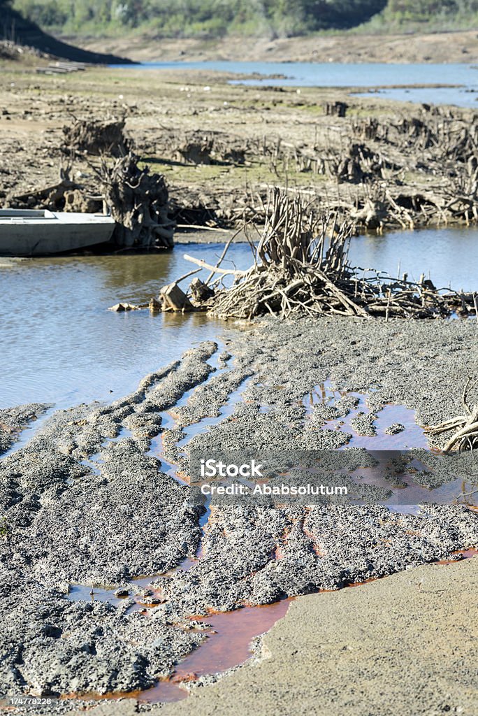 Barco e Poluted morrer Vogrscek Lago Eslovênia - Foto de stock de Azul royalty-free