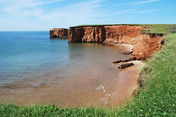 Red Sandstone Cliffs at Magdalen Islands, Quebec.