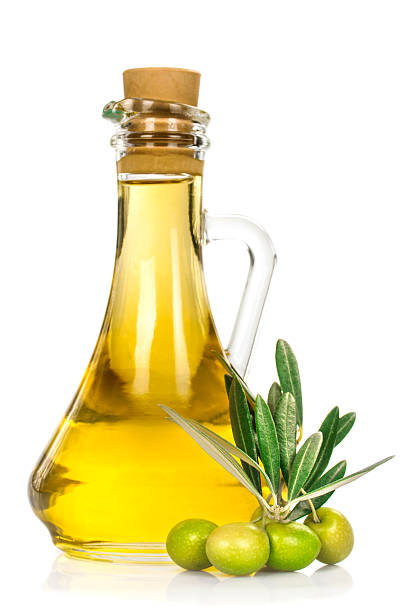 Olives and oil bottle