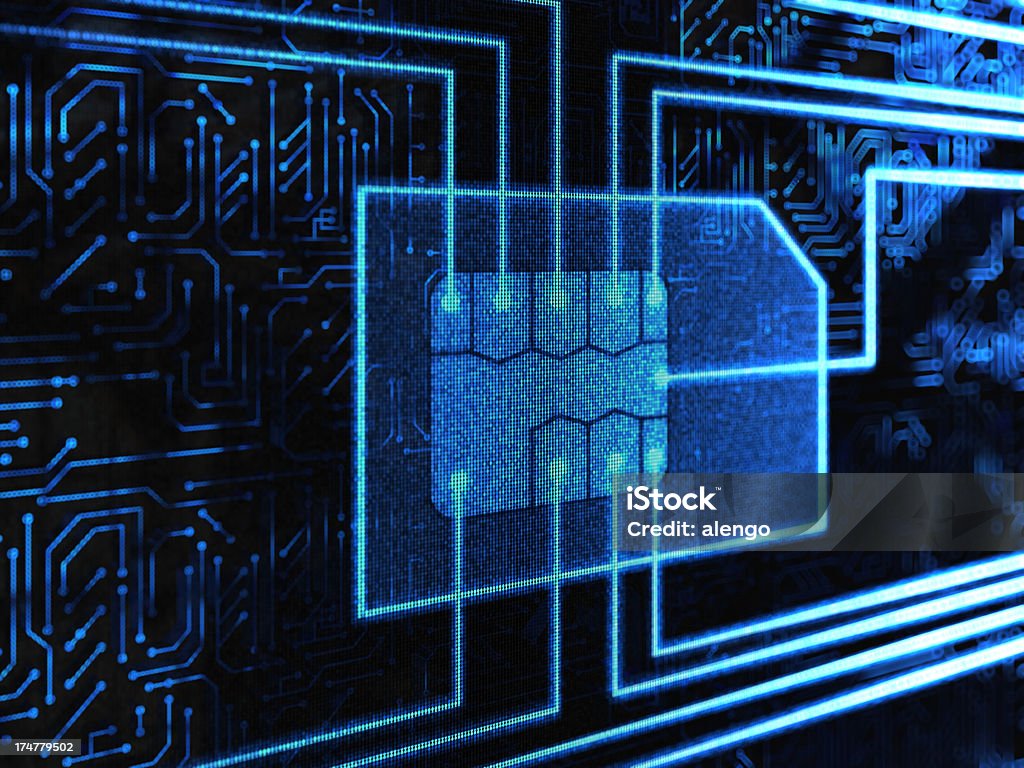 Projected image of SIM card in a circuit board SIM Card SIM Card Stock Photo