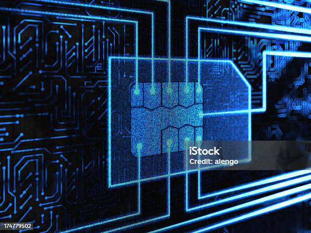 Projected Image Of Sim Card In A Circuit Board Stock Photo - Download Image Now - SIM Card, Technology, Greeting Card