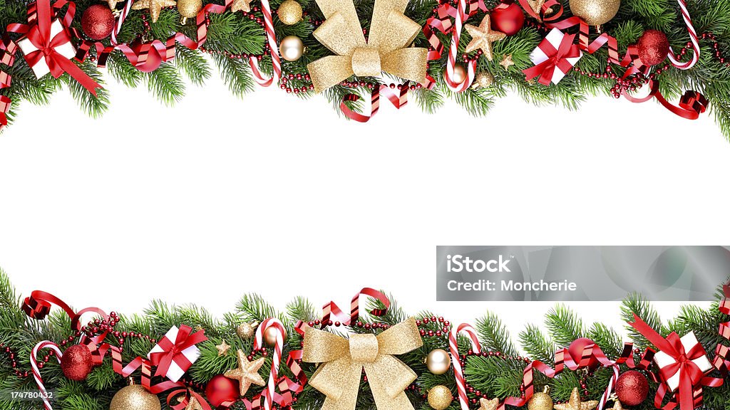 Guirlande de Noël sur fond blanc avec espace de copie - Photo de Noël libre de droits