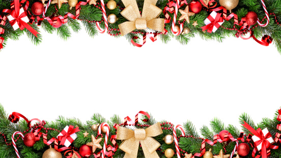 Christmas garland on white with copy space