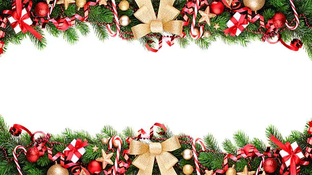 Christmas garland on white with copy space 