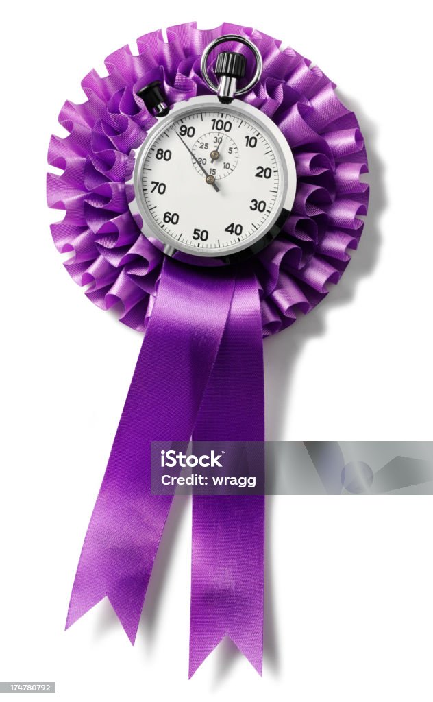 Viola isolato nastro Rosette con un cronometro - Foto stock royalty-free di Accuratezza