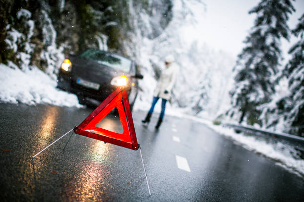 istock Car breakdown on the snowy rural road 174781862