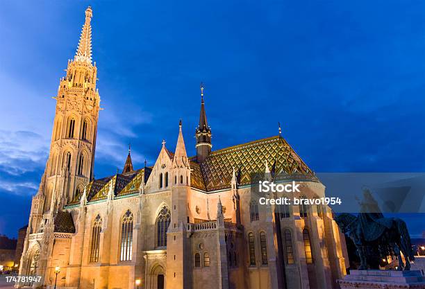 Matthias Church And Saint Istvan Statue In Budapest At Night Stock Photo - Download Image Now