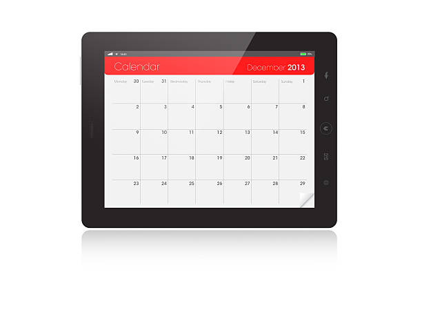 tablette numérique de calendrier-décembre 2013 - calendar 2013 digital tablet note pad photos et images de collection