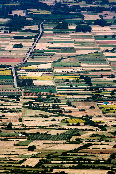 Aerial view of farmland stock photo