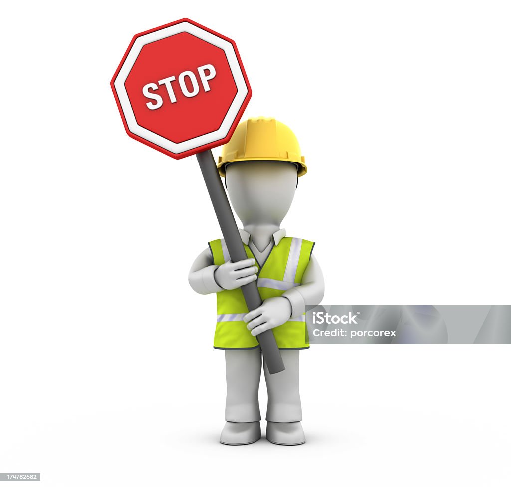 Trabajador con señal de pare (STOP) - Foto de stock de Accesorio de cabeza libre de derechos