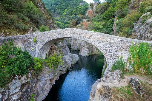 famous devil's bridge in ardeche gorges, France