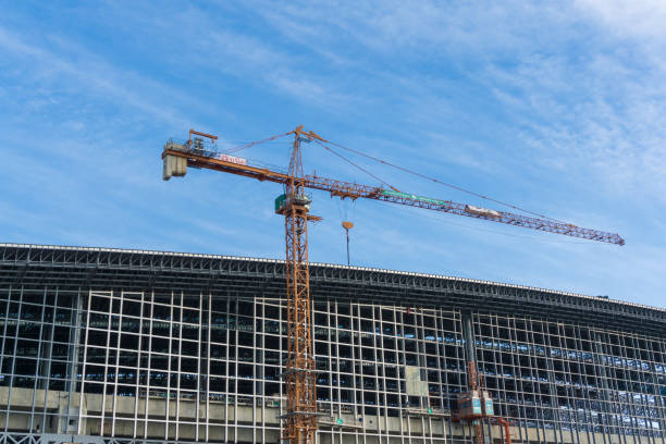 istock Construction site building with crane big hall supermarket 1747831848