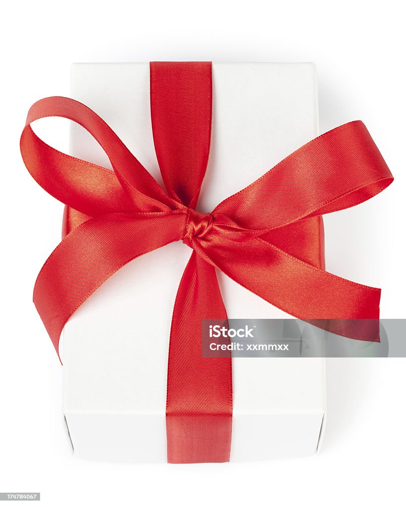 Caixa de presente branca com fita vermelha - Royalty-free Aniversário Foto de stock