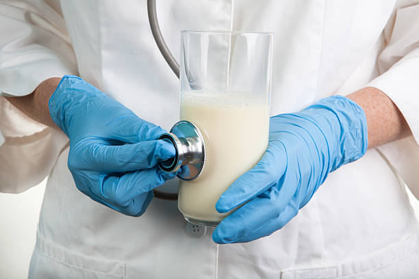 Stethoscope Food Health &amp; Safety milk glass stock photo