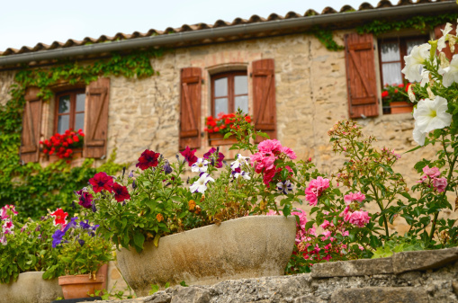 Traditional stone Provencal house in flowers.See my other FRANCE photos: