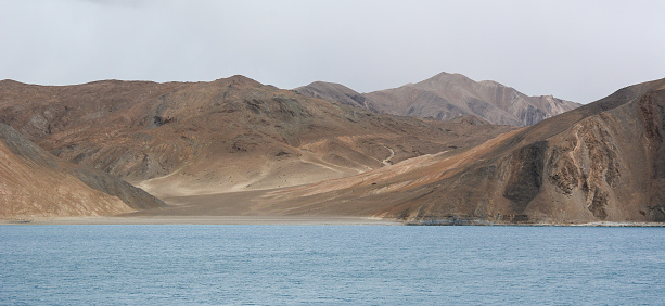 Pangong Lake in Ladakh, India. Ladakh is the highest plateau in the state of Jammu & Kashmir with much of it being over 3,000m.