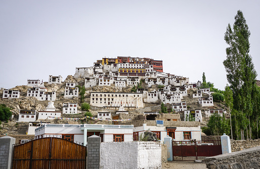 View of Thiksay Monastery in Ladakh, India. Glorious Thiksey Gompa is one of Ladakh biggest and most recognisable monasteries.