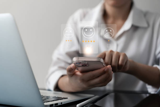 User give rating to service experience on online application, Customer review satisfaction feedback survey concept, Customer can evaluate quality of service leading to reputation ranking of business.